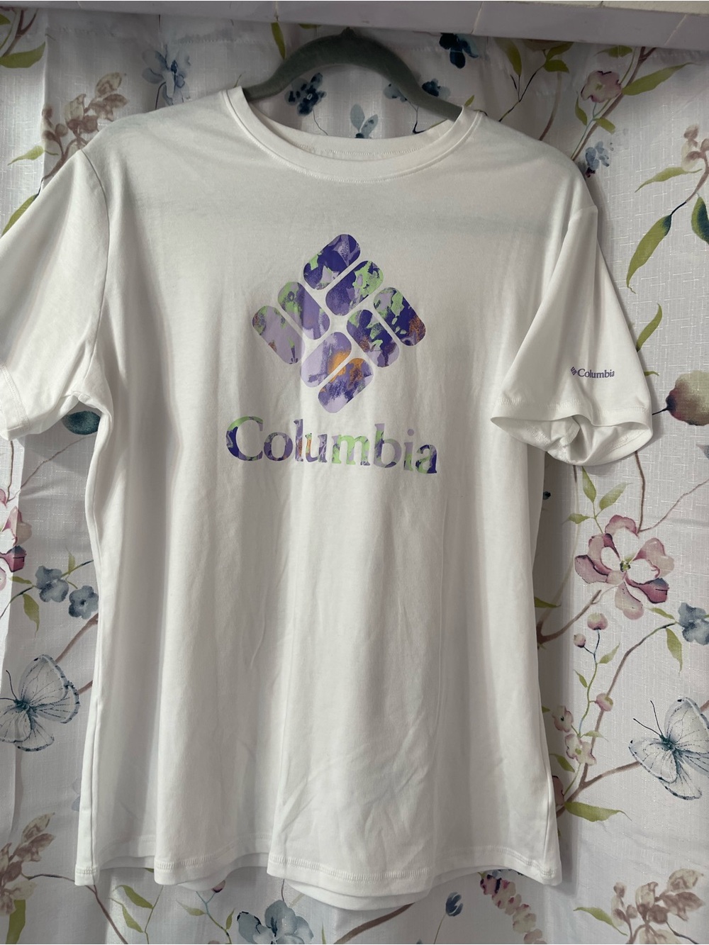 Columbia White Tee with Purple & Lime Logo